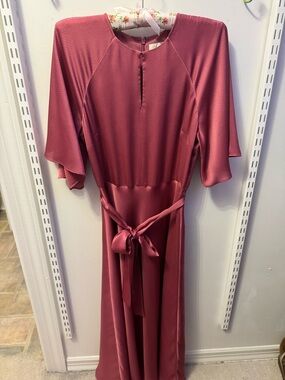 Ted Baker Dusty Rose Satin Maxi Dress with Tie Waist